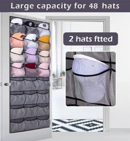 img 3 attached to 🧢 KEETDY 24-Mesh Over-The-Door Hat and Baseball Cap Organizer, Hanging Shoe Rack for Wall with Elastic Large Pockets, Caps Holder and Shoe Hanger Storage in Grey