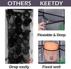 img 2 attached to 🧢 KEETDY 24-Mesh Over-The-Door Hat and Baseball Cap Organizer, Hanging Shoe Rack for Wall with Elastic Large Pockets, Caps Holder and Shoe Hanger Storage in Grey