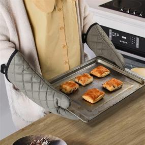 img 1 attached to 🔥 Extra Long Professional Heat Resistant Kitchen Oven Gloves - Oven Mitts, 1 Pair of Quilted Terry Cloth Lining, 16 Inch