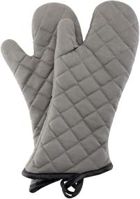 img 4 attached to 🔥 Extra Long Professional Heat Resistant Kitchen Oven Gloves - Oven Mitts, 1 Pair of Quilted Terry Cloth Lining, 16 Inch