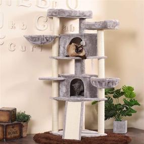 img 3 attached to 🐱 Premium Multi-Level Cat Tree Condo Furniture – XL Size with Sisal-Covered Scratching Posts, 2 Spacious Plush Condos, 2 Cozy Perch Hammocks, Smoky Gray color – Model MPJ031G