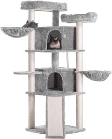 img 4 attached to 🐱 Premium Multi-Level Cat Tree Condo Furniture – XL Size with Sisal-Covered Scratching Posts, 2 Spacious Plush Condos, 2 Cozy Perch Hammocks, Smoky Gray color – Model MPJ031G