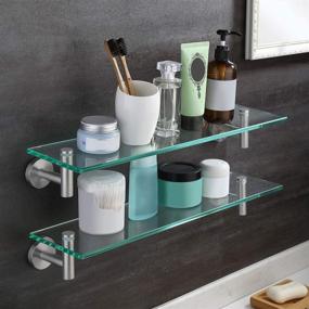 img 2 attached to 🛁 KES Bathroom Glass Shelf Rectangular 20-Inch - Rustproof Stainless Steel Brackets - Wall Mounted Brushed Finish - Pack of 2 Floating Glass Shelves - A2021-2-P2