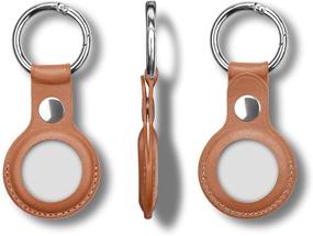 img 2 attached to WINSINN AirTag Finder Case, Protective Imitation Leather Cover with Keychain, Anti-Scratch Skin Compatible with AirTags 2021 (Brown, Dual Hole, 2 Pack)