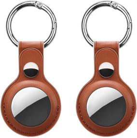 img 3 attached to WINSINN AirTag Finder Case, Protective Imitation Leather Cover with Keychain, Anti-Scratch Skin Compatible with AirTags 2021 (Brown, Dual Hole, 2 Pack)