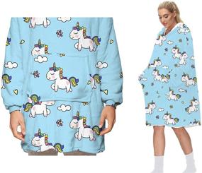 img 2 attached to Ainuno Unicorn Blanket Hoodie: Blue Oversized Fuzzy Hooded Sweatshirt for Kids – Cute Horse Print, Fluffy Giant Hoody