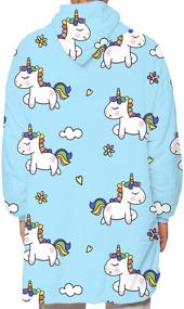 img 1 attached to Ainuno Unicorn Blanket Hoodie: Blue Oversized Fuzzy Hooded Sweatshirt for Kids – Cute Horse Print, Fluffy Giant Hoody