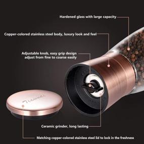 img 2 attached to 🌶️ Premium Bronze Pepper Grinder Set with Silicone Stand - Adjustable Ceramic Coarseness, Stainless Steel, Glass Body (2 pcs)