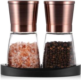 img 4 attached to 🌶️ Premium Bronze Pepper Grinder Set with Silicone Stand - Adjustable Ceramic Coarseness, Stainless Steel, Glass Body (2 pcs)