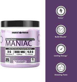 img 1 attached to 💥 Maximize Focus and Energy with Maniac Pre Workout Powder by Anabolic Warfare – Ultimate Preworkout Mix with Caffeine, Beta Alanine, Lions Mane Mushroom, L Citrulline Powder and Creatine (Grape Flavor - 25 Servings)