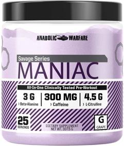 img 4 attached to 💥 Maximize Focus and Energy with Maniac Pre Workout Powder by Anabolic Warfare – Ultimate Preworkout Mix with Caffeine, Beta Alanine, Lions Mane Mushroom, L Citrulline Powder and Creatine (Grape Flavor - 25 Servings)