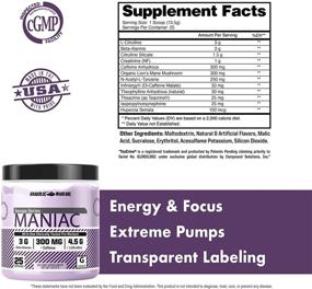 img 3 attached to 💥 Maximize Focus and Energy with Maniac Pre Workout Powder by Anabolic Warfare – Ultimate Preworkout Mix with Caffeine, Beta Alanine, Lions Mane Mushroom, L Citrulline Powder and Creatine (Grape Flavor - 25 Servings)