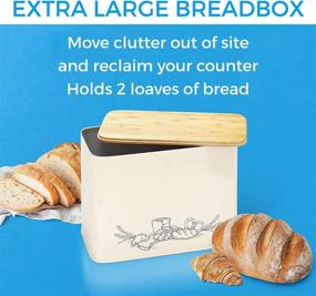img 2 attached to 🍞 Space-Saving Vertical Bread Box with Bamboo Cutting Board Lid - Holds 2 Loaves - Cream Farmhouse Bread Holder by Cooler Kitchen