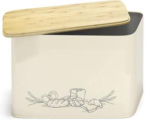 img 4 attached to 🍞 Space-Saving Vertical Bread Box with Bamboo Cutting Board Lid - Holds 2 Loaves - Cream Farmhouse Bread Holder by Cooler Kitchen