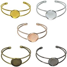 img 4 attached to 💎 5 Pack Brass 20mm Adjustable Cabochon Bezel Tray Blank Cuff Bangles Bracelet Set for DIY Jewelry Making Wristbands - AUEAR