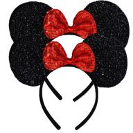 🎀 fanyity mouse ears headbands: sparkling sequin hair band for girls, women, and boys party - 2-piece set in vibrant red logo