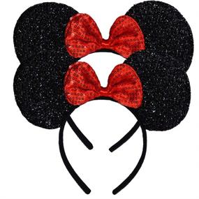 img 4 attached to 🎀 FANYITY Mouse Ears Headbands: Sparkling Sequin Hair Band for Girls, Women, and Boys Party - 2-Piece Set in Vibrant Red