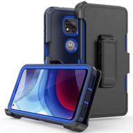 🔵 protective navy blue case for moto g power 2021 - heavy duty armor cover with belt clip holster logo