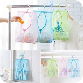 img 3 attached to 🧺 TuuTyss Multipurpose Clothespin Bag with Hanger - Hanging Storage Mesh Bag for Home Over The Door (Pack of 3) - Blue/Green/Pink