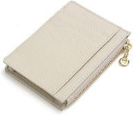 chic women's card holder wallet: slim leather coin purse with zip pocket (beige) logo