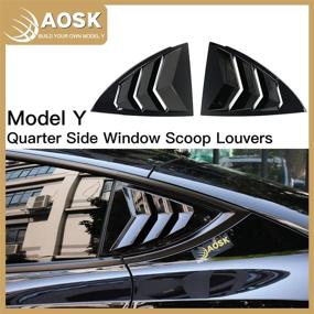 img 4 attached to Glossy Black AOSK Quarter Side Window Scoop Louvers for Tesla Model Y 2020-2021: Window Visor Cover ABS