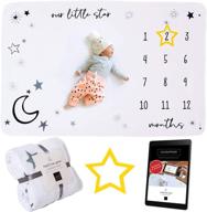 baby monthly milestone blanket girl, stars and moon nursery decor - large 60”x40” with markers - newborn boy, unisex, baby month growth chart logo