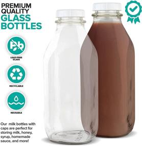 img 2 attached to 🍶 Stock Your Home 32-Oz Glass Milk Bottles (2 Pack) - Food Grade Glass Jars with Lids - Dishwasher Safe Containers for Milk, Buttermilk, Honey, Maple Syrup, Jam, and Barbecue Sauce