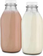 🍶 stock your home 32-oz glass milk bottles (2 pack) - food grade glass jars with lids - dishwasher safe containers for milk, buttermilk, honey, maple syrup, jam, and barbecue sauce logo