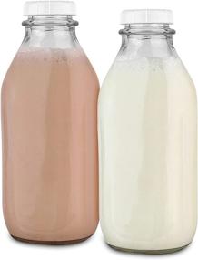 img 4 attached to 🍶 Stock Your Home 32-Oz Glass Milk Bottles (2 Pack) - Food Grade Glass Jars with Lids - Dishwasher Safe Containers for Milk, Buttermilk, Honey, Maple Syrup, Jam, and Barbecue Sauce