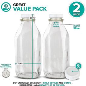 img 3 attached to 🍶 Stock Your Home 32-Oz Glass Milk Bottles (2 Pack) - Food Grade Glass Jars with Lids - Dishwasher Safe Containers for Milk, Buttermilk, Honey, Maple Syrup, Jam, and Barbecue Sauce