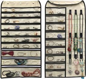 img 4 attached to 📿 Btromeshy Double-Sided Hanging Jewelry Organizer with 56 Pockets, 9 Hook and Loops - Beige