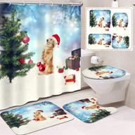 🐶 emvency 4 piece christmas bathroom decor set - cute dog with santa hat shower curtain, non-slip rugs, toilet lid cover, and xmas tree bath mat - 72" x 72" - festive christmas shower curtain set logo