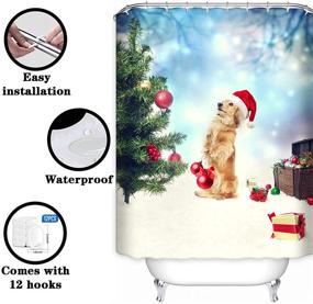 img 2 attached to 🐶 Emvency 4 Piece Christmas Bathroom Decor Set - Cute Dog with Santa Hat Shower Curtain, Non-Slip Rugs, Toilet Lid Cover, and Xmas Tree Bath Mat - 72" x 72" - Festive Christmas Shower Curtain Set