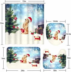 img 3 attached to 🐶 Emvency 4 Piece Christmas Bathroom Decor Set - Cute Dog with Santa Hat Shower Curtain, Non-Slip Rugs, Toilet Lid Cover, and Xmas Tree Bath Mat - 72" x 72" - Festive Christmas Shower Curtain Set