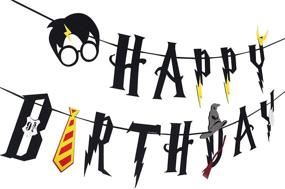 img 4 attached to 🧙 DK Magical Wizard Birthday Party Supplies – Happy Birthday Banner Felt Garland Decoration, Black