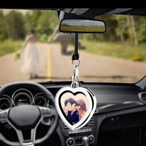 img 4 attached to Stunning Heart-Shaped Rearview Mirror Hanging Ornament with Metal Photo Frame Locket - Perfect for Car Mirrors