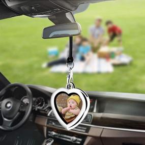 img 3 attached to Stunning Heart-Shaped Rearview Mirror Hanging Ornament with Metal Photo Frame Locket - Perfect for Car Mirrors