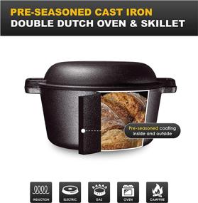 img 1 attached to 🍳 Bruntmor Pre-Seasoned 2 In 1 Cast Iron Pan Set: 5 Quart Double Dutch Oven and 10 inch Skillet Lid - Ideal for Open Fire, Stovetop, and Camping Cooking, Non-Stick