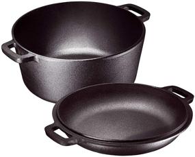 img 4 attached to 🍳 Bruntmor Pre-Seasoned 2 In 1 Cast Iron Pan Set: 5 Quart Double Dutch Oven and 10 inch Skillet Lid - Ideal for Open Fire, Stovetop, and Camping Cooking, Non-Stick