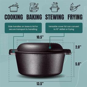img 3 attached to 🍳 Bruntmor Pre-Seasoned 2 In 1 Cast Iron Pan Set: 5 Quart Double Dutch Oven and 10 inch Skillet Lid - Ideal for Open Fire, Stovetop, and Camping Cooking, Non-Stick