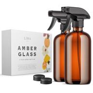 🌿 liba amber glass spray bottles 2 pack - 16 oz refillable spray bottle for cleaning, essential oils, hair, plants - adjustable nozzle for squirt and mist - safe for bleach, vinegar, rubbing alcohol logo