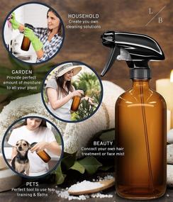 img 2 attached to 🌿 LiBa Amber Glass Spray Bottles 2 Pack - 16 oz Refillable Spray Bottle for Cleaning, Essential Oils, Hair, Plants - Adjustable Nozzle for Squirt and Mist - Safe for Bleach, Vinegar, Rubbing Alcohol
