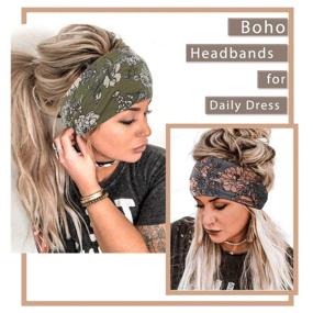 img 1 attached to 🌸 Boho Bandeau Headbands - Wide Knot Hair Scarf with Floral Print, Elastic Turban, and Stretch Fabric Cotton - Thick Head Wrap - Fashionable Hair Accessories for Women (Pack of 3)