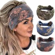 🌸 boho bandeau headbands - wide knot hair scarf with floral print, elastic turban, and stretch fabric cotton - thick head wrap - fashionable hair accessories for women (pack of 3) logo