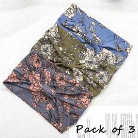 img 3 attached to 🌸 Boho Bandeau Headbands - Wide Knot Hair Scarf with Floral Print, Elastic Turban, and Stretch Fabric Cotton - Thick Head Wrap - Fashionable Hair Accessories for Women (Pack of 3)