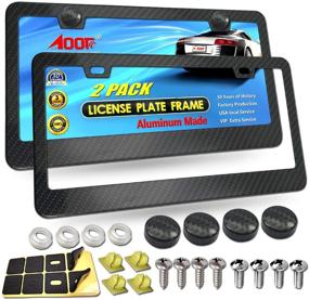 img 4 attached to 🏎️ AOOTF Carbon Fiber License Plate Frame with Stainless Steel Screws - Sleek Black Aluminum Car Tag Holder with Printed Carbon Pattern and Carbon Fiber Caps