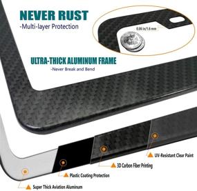 img 1 attached to 🏎️ AOOTF Carbon Fiber License Plate Frame with Stainless Steel Screws - Sleek Black Aluminum Car Tag Holder with Printed Carbon Pattern and Carbon Fiber Caps