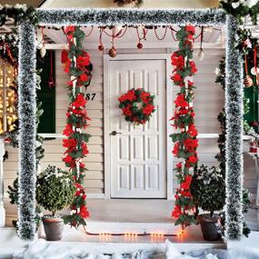 img 1 attached to 🎄 WILLBOND 5-Piece Christmas Cane Wreaths: Artificial Decorations with Poinsettia Garlands, Holly Leaves, Tinsel, and White Edge for Festive Party Decor