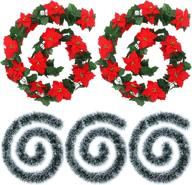 🎄 willbond 5-piece christmas cane wreaths: artificial decorations with poinsettia garlands, holly leaves, tinsel, and white edge for festive party decor logo