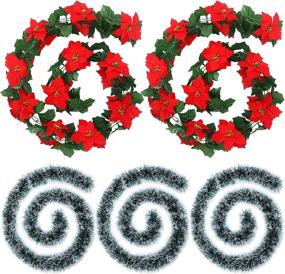 img 4 attached to 🎄 WILLBOND 5-Piece Christmas Cane Wreaths: Artificial Decorations with Poinsettia Garlands, Holly Leaves, Tinsel, and White Edge for Festive Party Decor